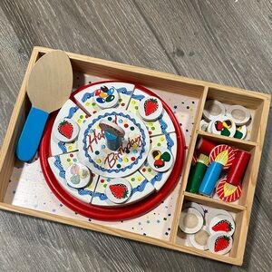Melissa & Doug Wooden Birthday Cake Set with Red and Blue Details